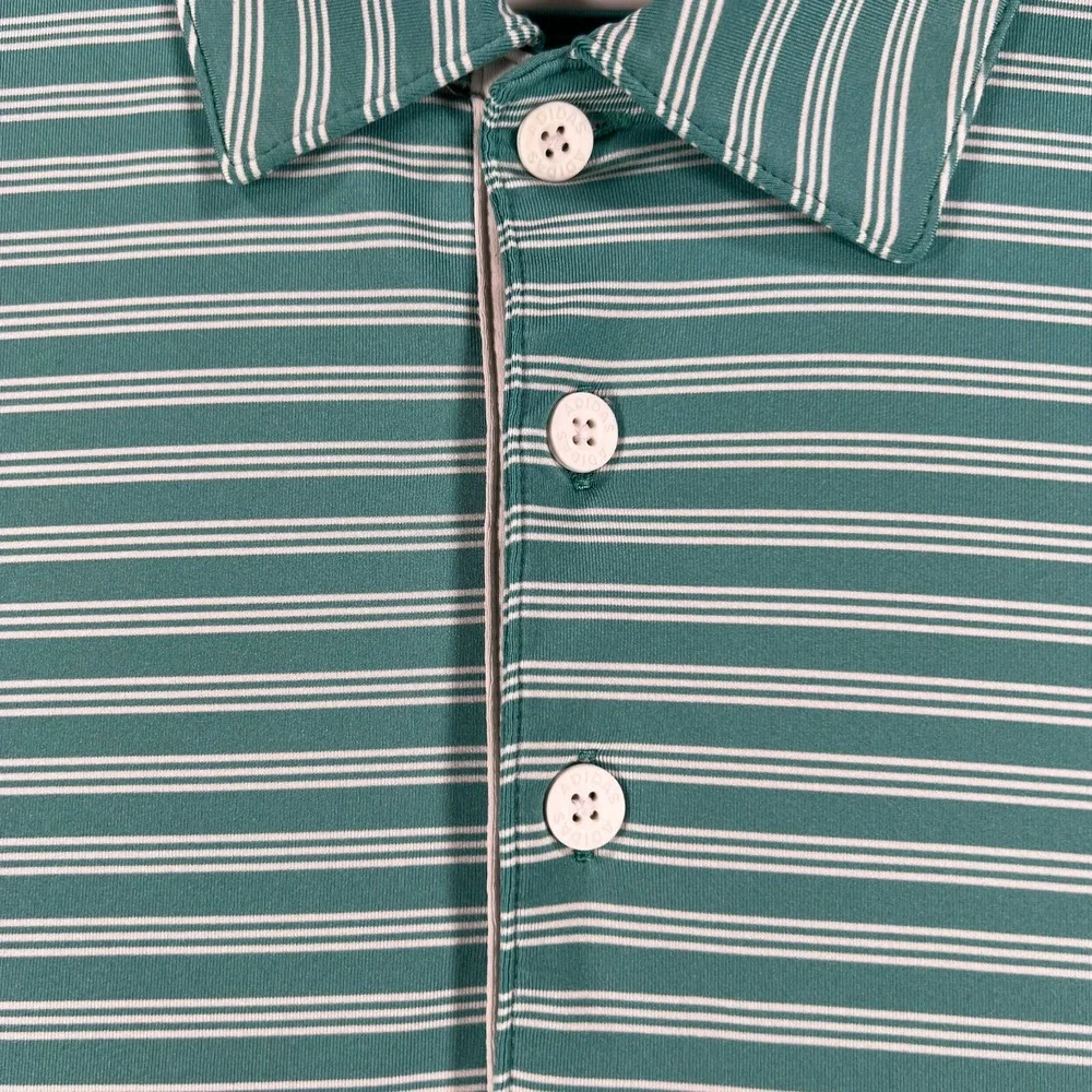 Adidas Polo Shirt Mens Large Green Striped Short Sleeve Casual Golf Outdoor